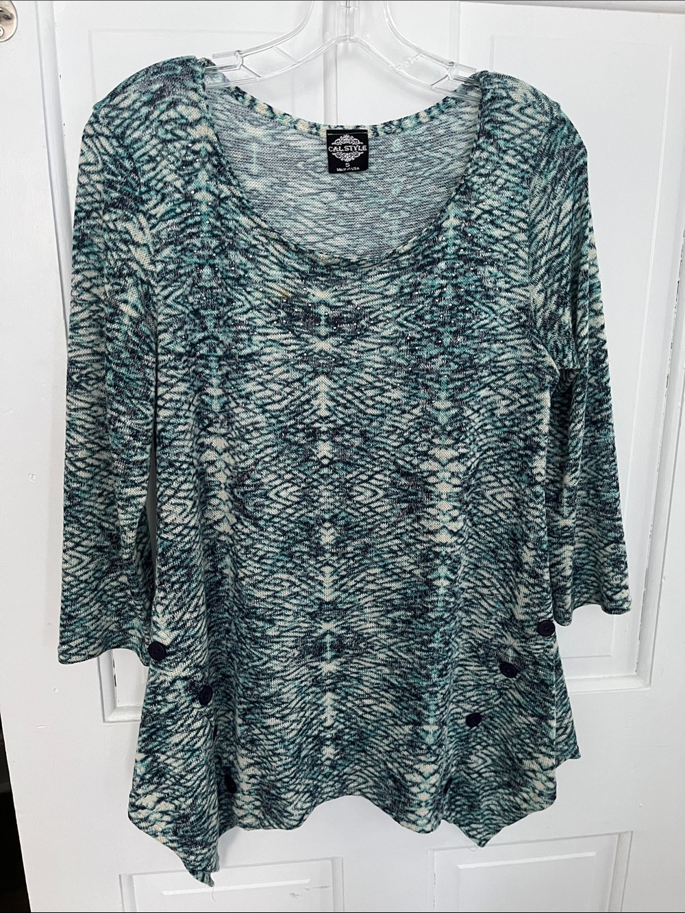 Cal Style Teal Tweed Tunic sweater size Small
